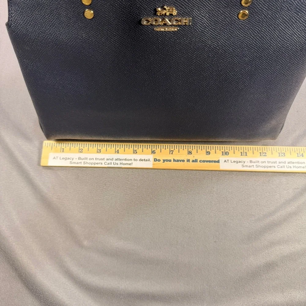 Coach Lillie Carryall Satchel Crossgrain Leather Dark Navy Gold Hardware 91493